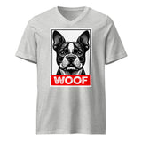 Woof Boston Terrier Dog Unisex Short Sleeve V-Neck T-Shirt . Athletic Heather