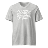 Boston Terrier Unisex Short Sleeve V-Neck T-Shirt . Athletic Heather
