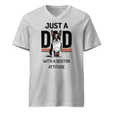 Just A Dad With A Boston Attitude Unisex Short Sleeve V-Neck T-Shirt . Athletic Heather
