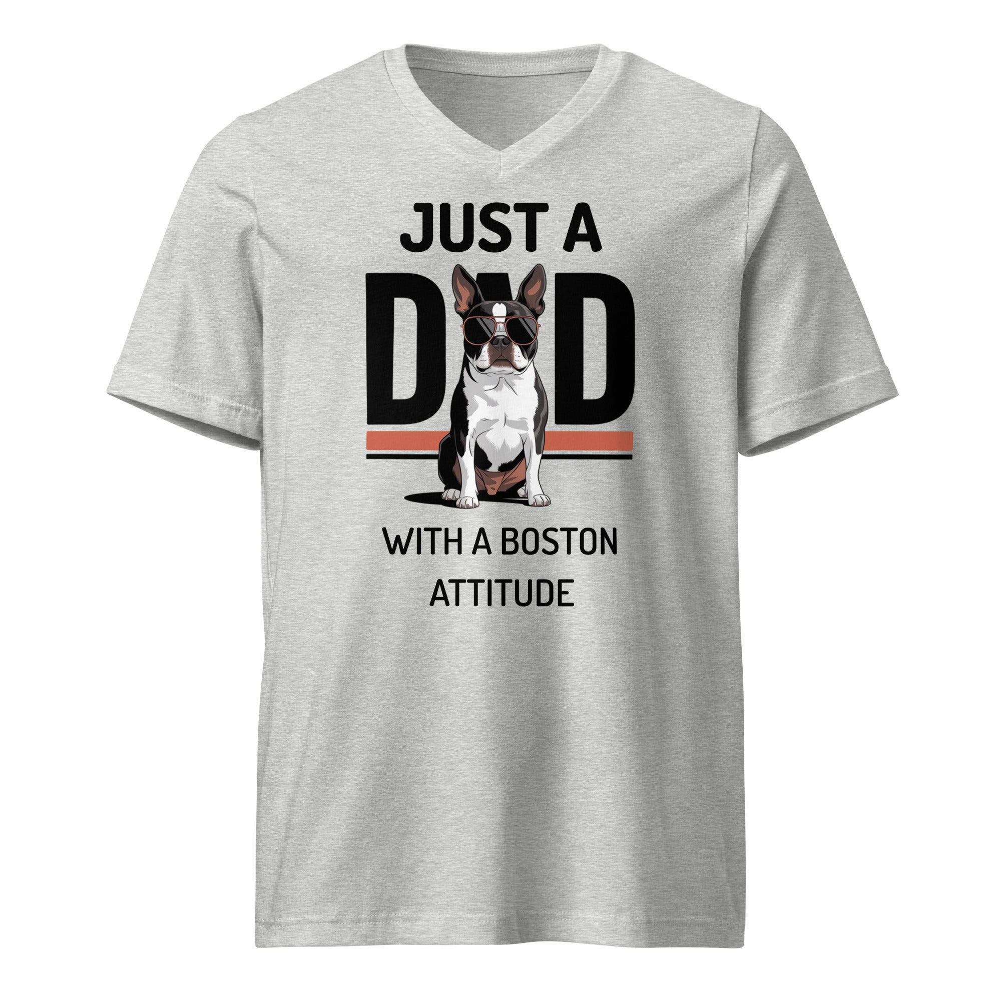 Just A Dad With A Boston Attitude Unisex Short Sleeve V-Neck T-Shirt . Athletic Heather