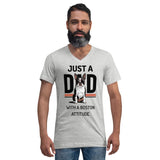 Just A Dad With A Boston Attitude Unisex Short Sleeve V-Neck T-Shirt .
