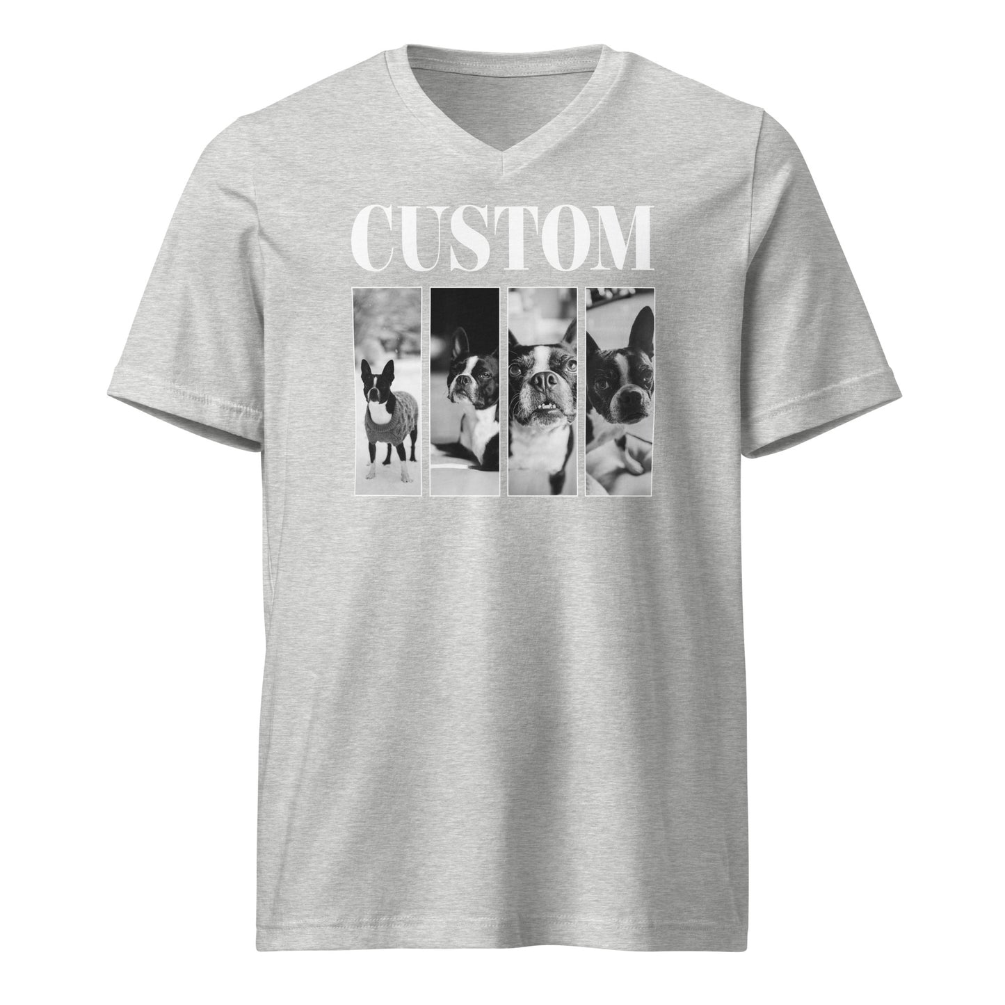 Custom Vintage Pet Photos Unisex Short Sleeve V-Neck T-Shirt . Athletic Heather