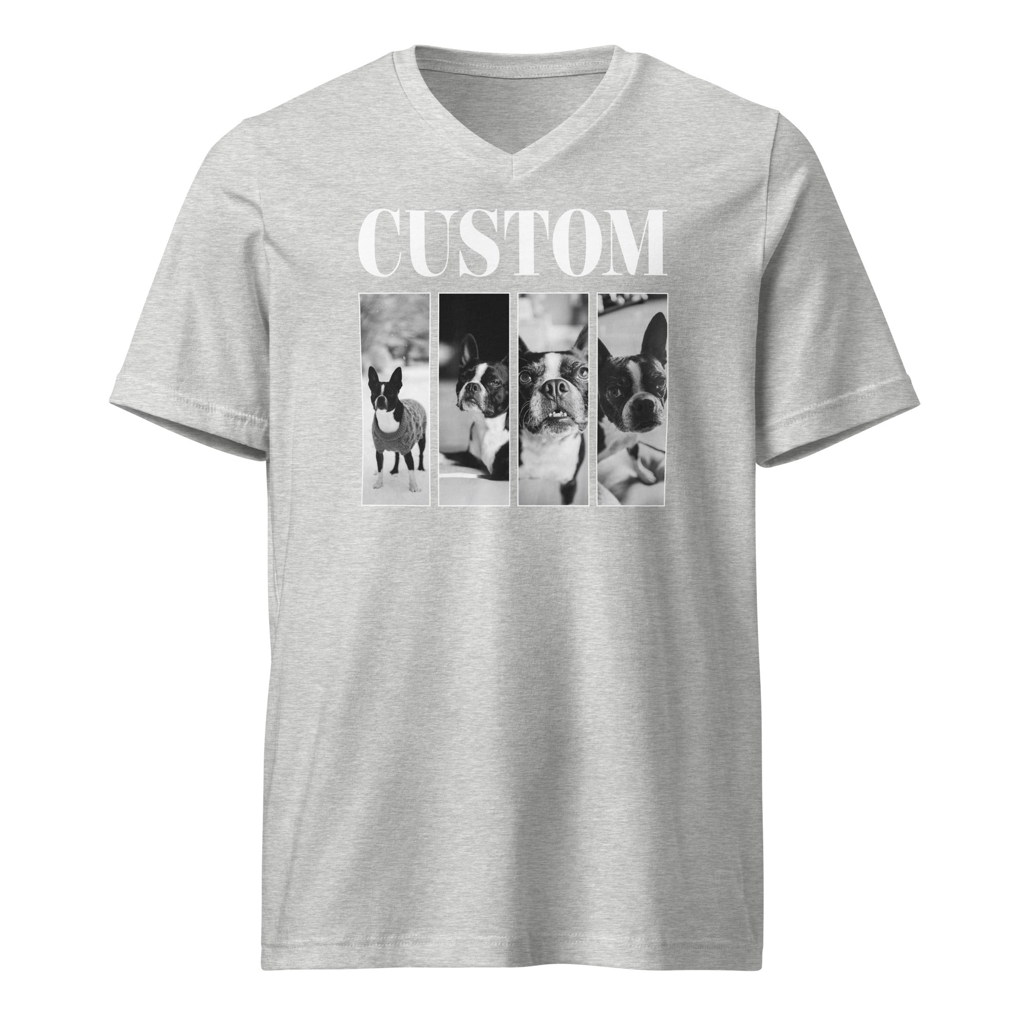 Custom Vintage Pet Photos Unisex Short Sleeve V-Neck T-Shirt . Athletic Heather