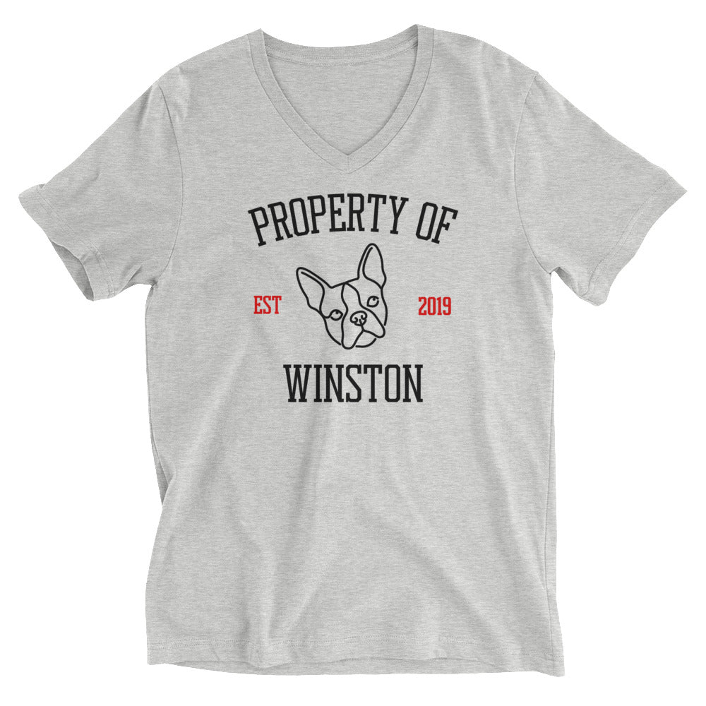 Property Of My Dog Custom Unisex Short Sleeve V-Neck T-Shirt . Athletic Heather