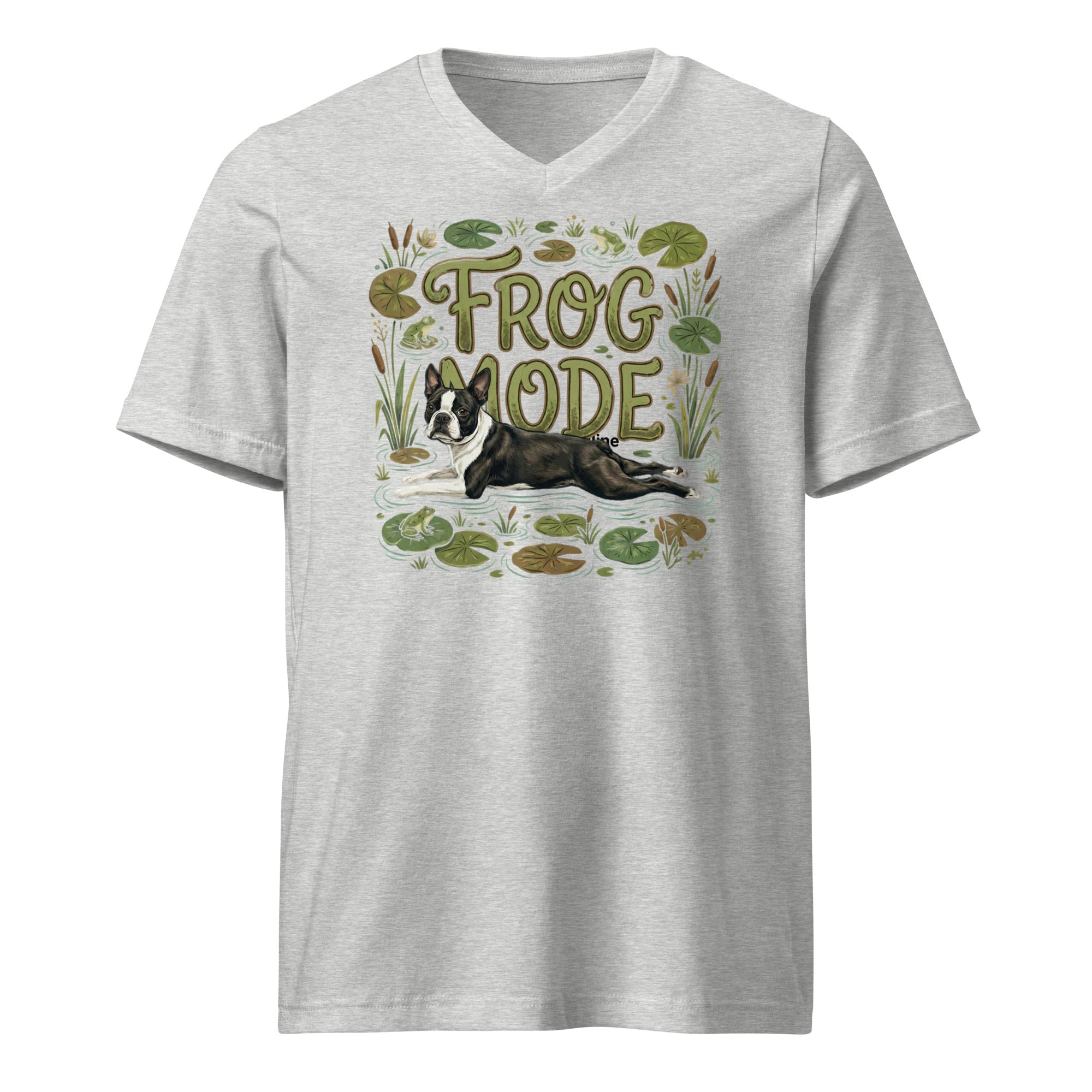 Frog Mode Boston Terrier Dog Unisex Short Sleeve V-Neck T-Shirt . Athletic Heather