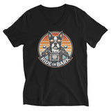 Ride or Bark - Boston Terrier Unisex Short Sleeve V-Neck T-Shirt