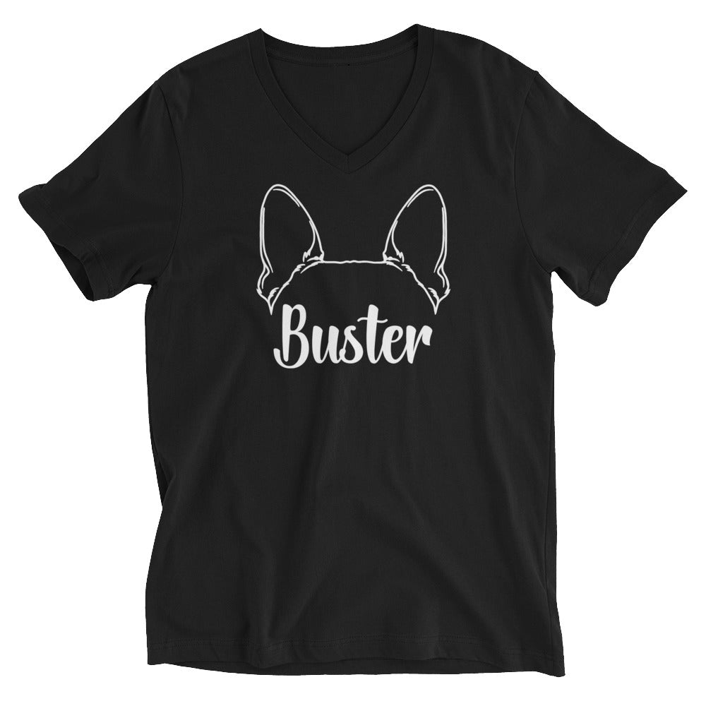 Big Ears With Boston Terrier Name - Custom Unisex Short Sleeve V-Neck T-Shirt