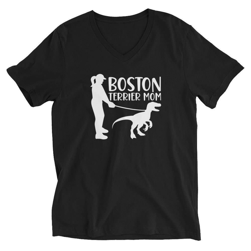 Boston Terrier Mom Dinosaur Unisex Short Sleeve V-Neck T-Shirt