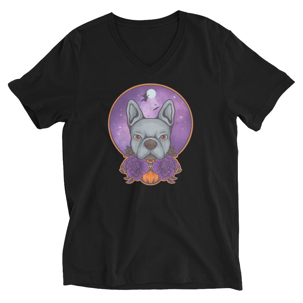 Boston Terrier Halloween Unisex Short Sleeve V-Neck T-Shirt
