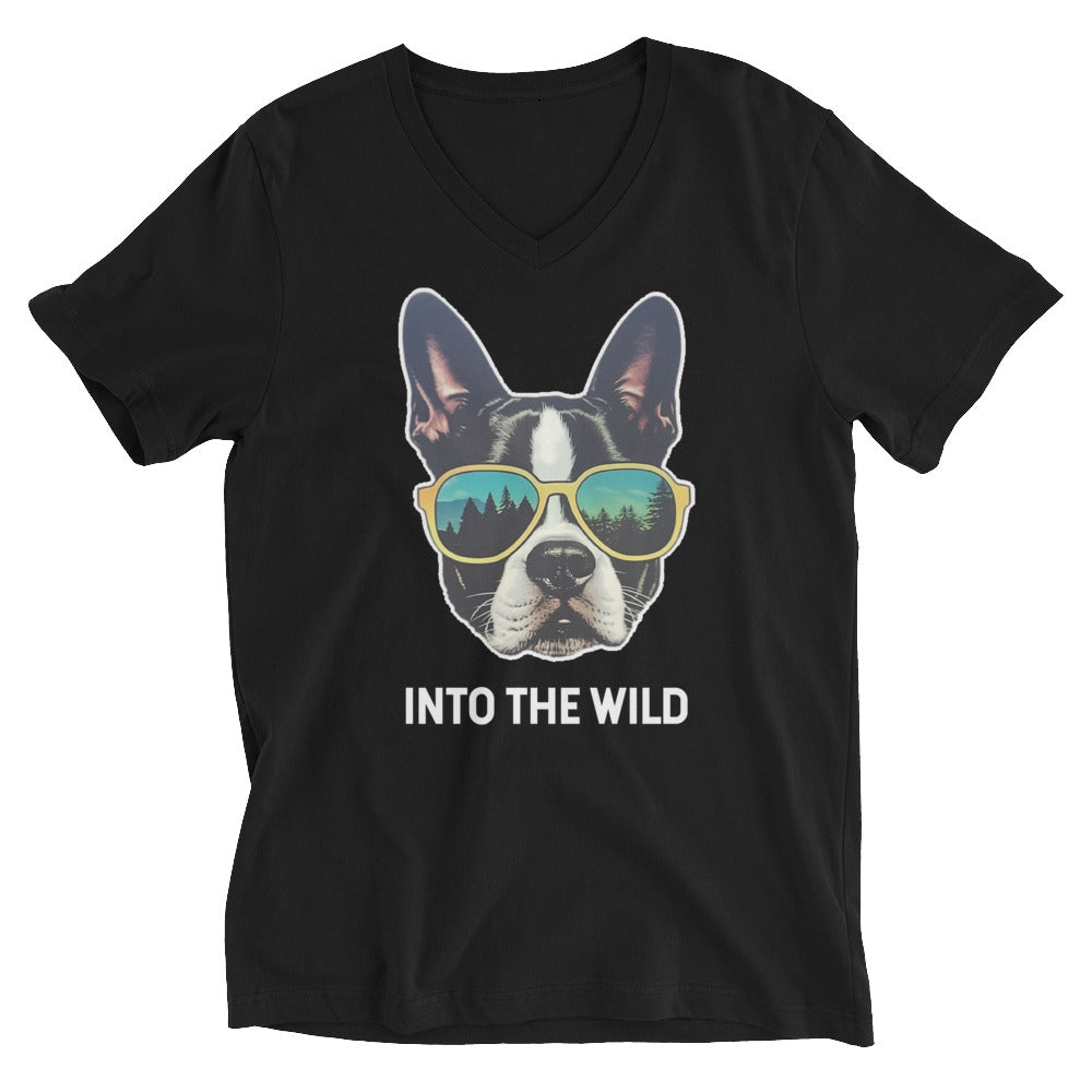 Into The Wild Boston Terrier Unisex Short Sleeve V-Neck T-Shirt