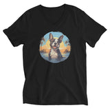 Hawaii Vibe Boston Terrier Sitting On The Beach Unisex Short Sleeve V-Neck T-Shirt