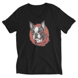 Boston Terrier Red Bandana Unisex Short Sleeve V-Neck T-Shirt