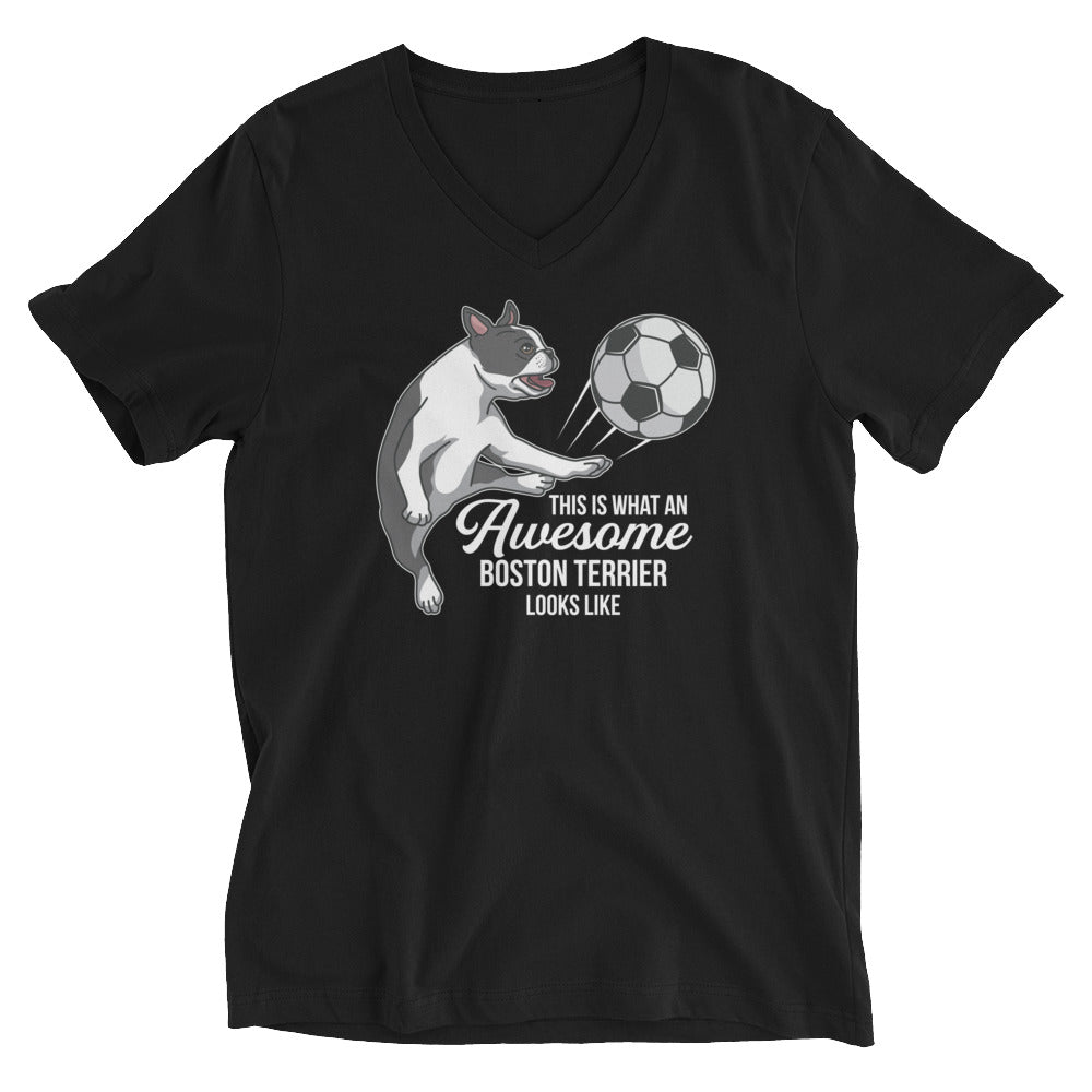 This Is What An Awesome Boston Terrier Looks Like Unisex Short Sleeve V-Neck T-Shirt