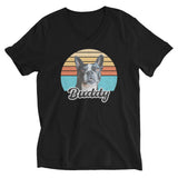 Custom Dog Sunset Vintage Retro Style Unisex Short Sleeve V-Neck T-Shirt . Black