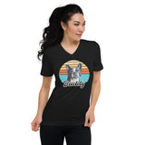 Custom Dog Sunset Vintage Retro Style Unisex Short Sleeve V-Neck T-Shirt .