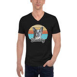 Custom Dog Sunset Vintage Retro Style Unisex Short Sleeve V-Neck T-Shirt .