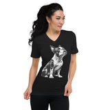 Boston Terrier Line Art Unisex Short Sleeve V-Neck T-Shirt .