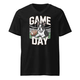 Football Boston Terrier Dog Game Day Unisex Short Sleeve V-Neck T-Shirt . Black