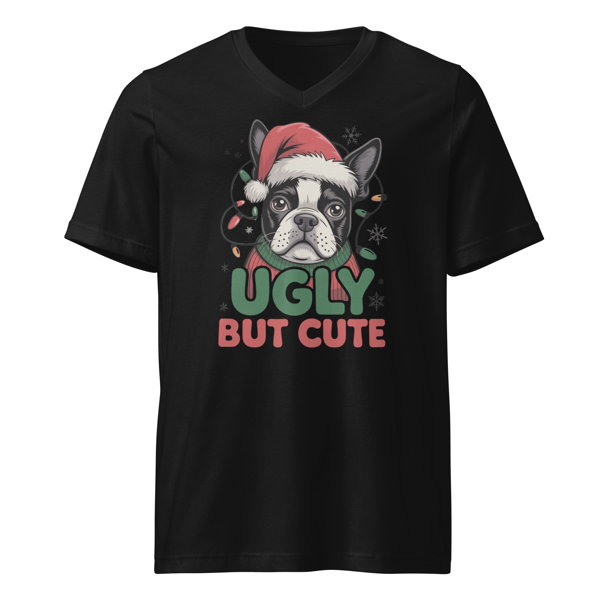 Ugly But Cute Unisex Short Sleeve V-Neck T-Shirt . Black