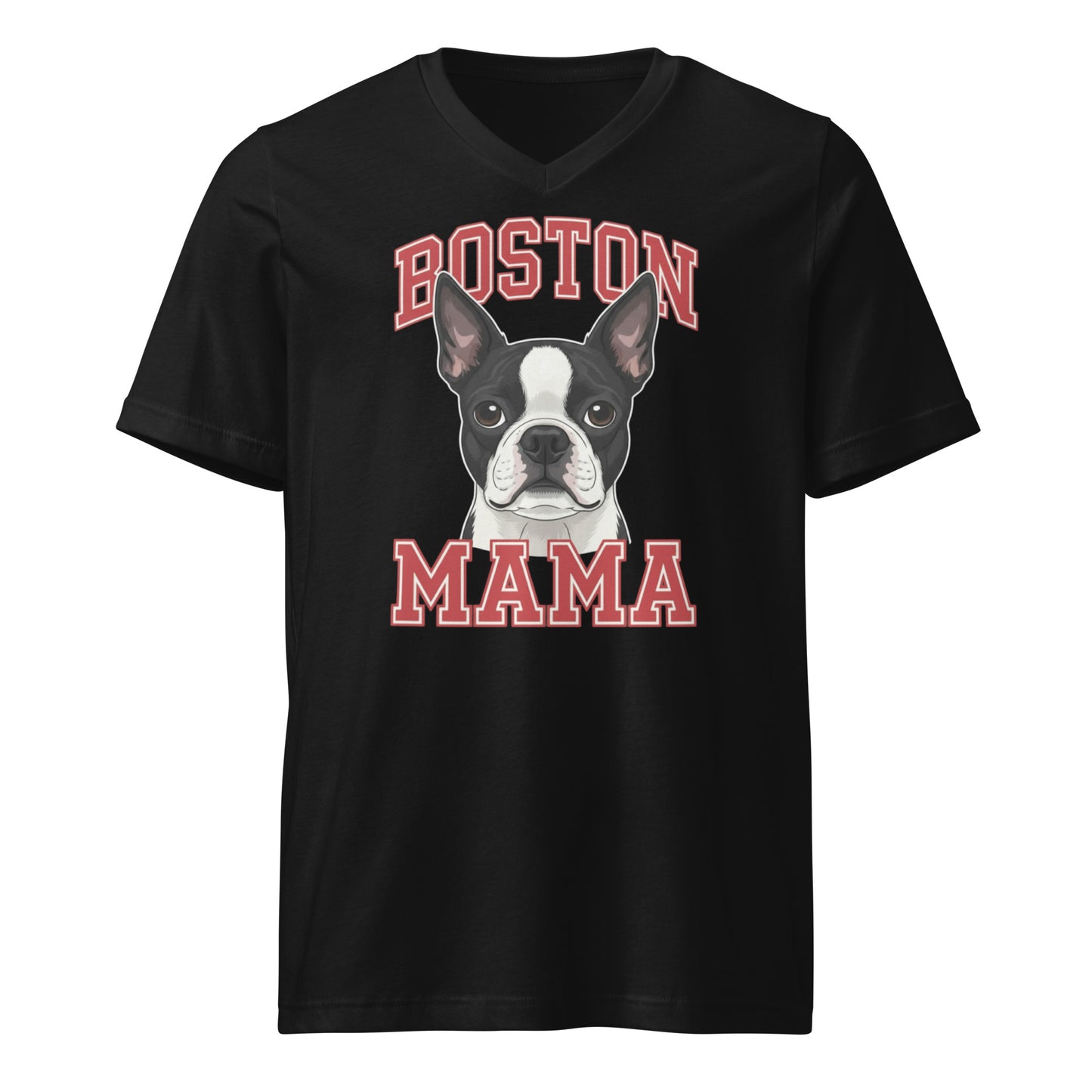 Boston Mama Unisex Short Sleeve V-Neck T-Shirt . Black