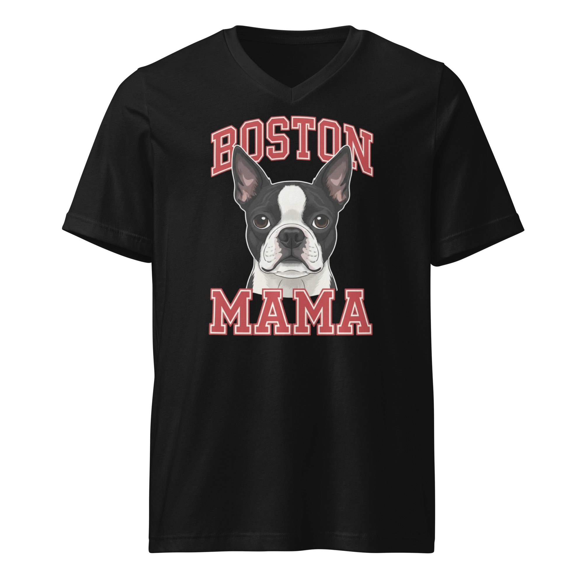 Boston Mama Unisex Short Sleeve V-Neck T-Shirt . Black