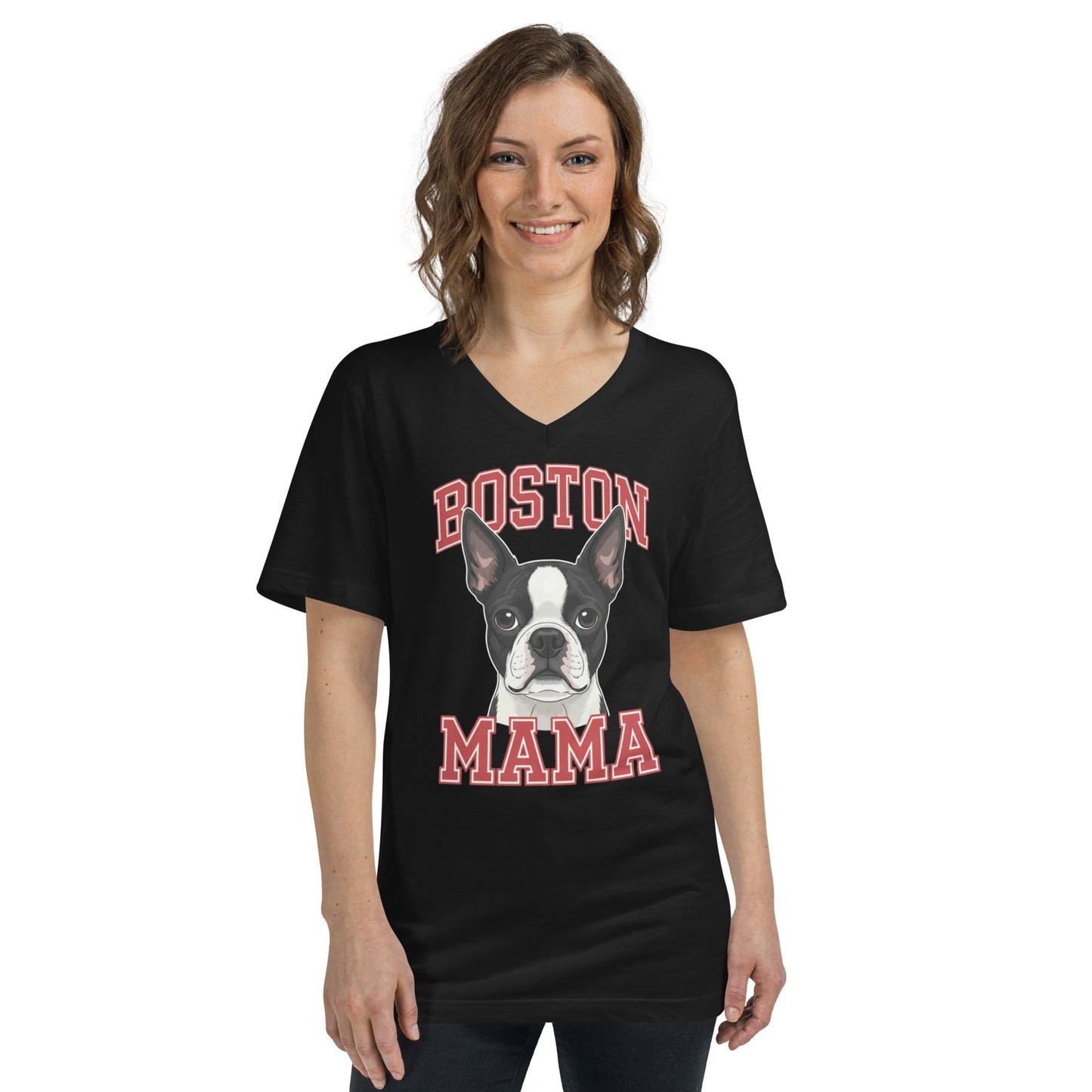 Boston Mama Unisex Short Sleeve V-Neck T-Shirt .