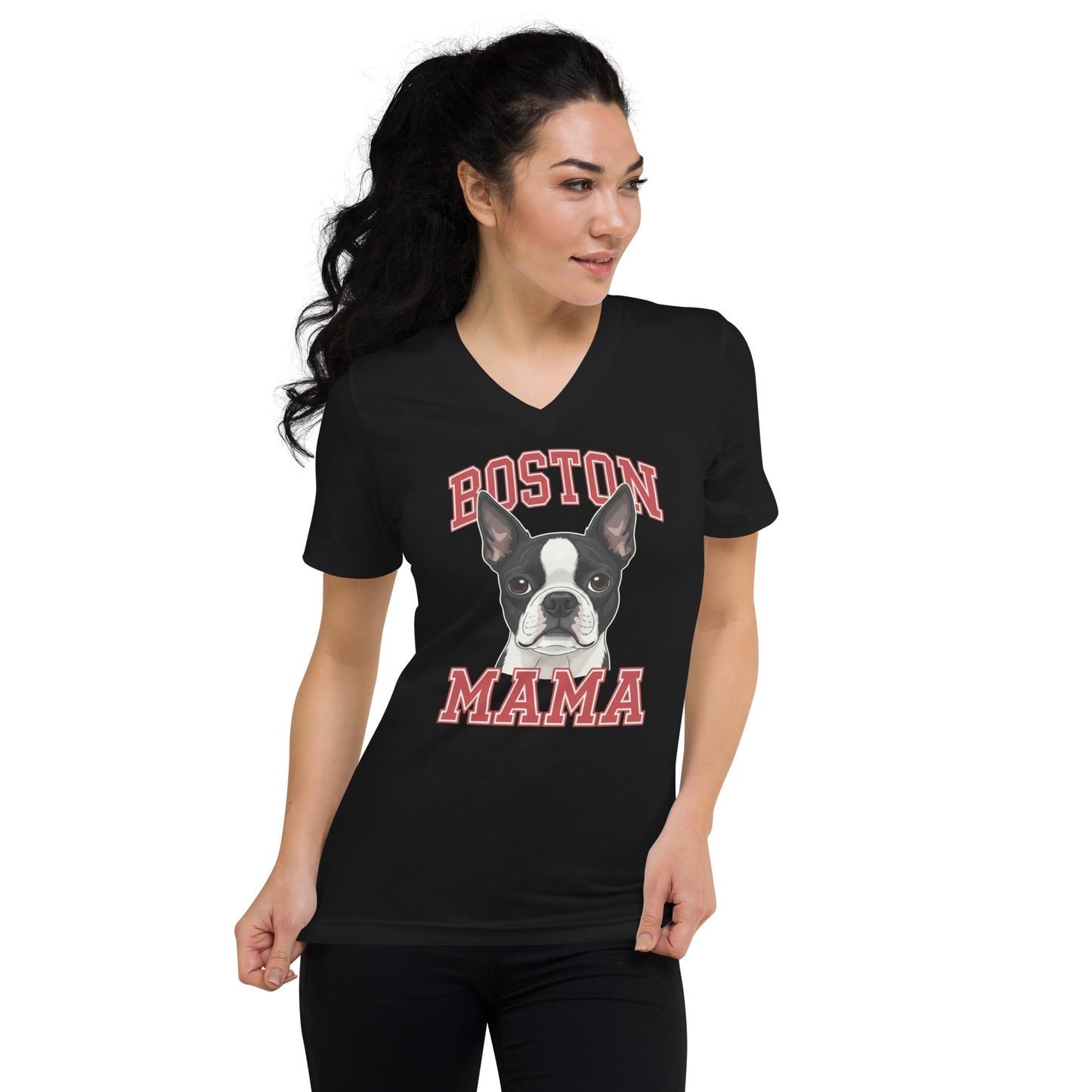 Boston Mama Unisex Short Sleeve V-Neck T-Shirt .