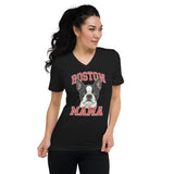 Boston Mama Unisex Short Sleeve V-Neck T-Shirt .