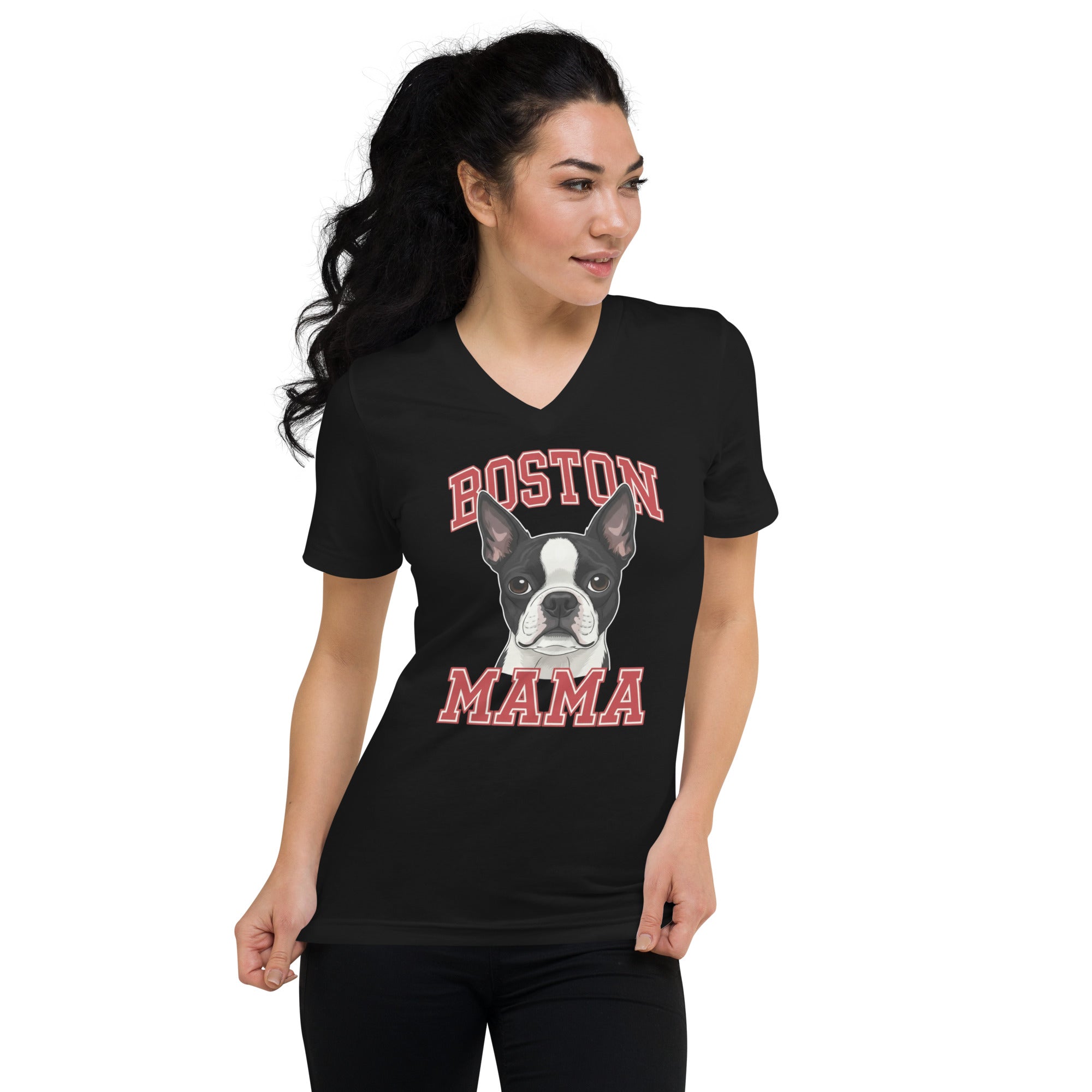 Boston Mama Unisex Short Sleeve V-Neck T-Shirt .