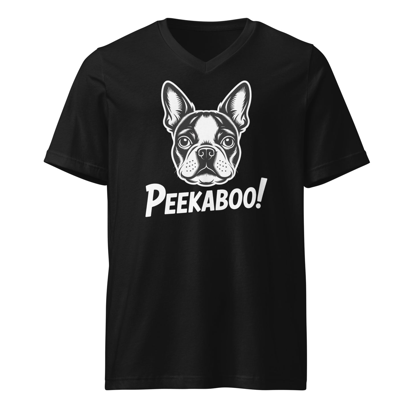 Peekaboo Dog Face Unisex Short Sleeve V-Neck T-Shirt . Black