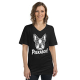 Peekaboo Dog Face Unisex Short Sleeve V-Neck T-Shirt .