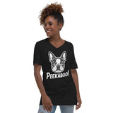 Peekaboo Dog Face Unisex Short Sleeve V-Neck T-Shirt .