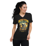 Stars And Birds Boston Terrier Since 1875 Unisex Short Sleeve V-Neck T-Shirt .