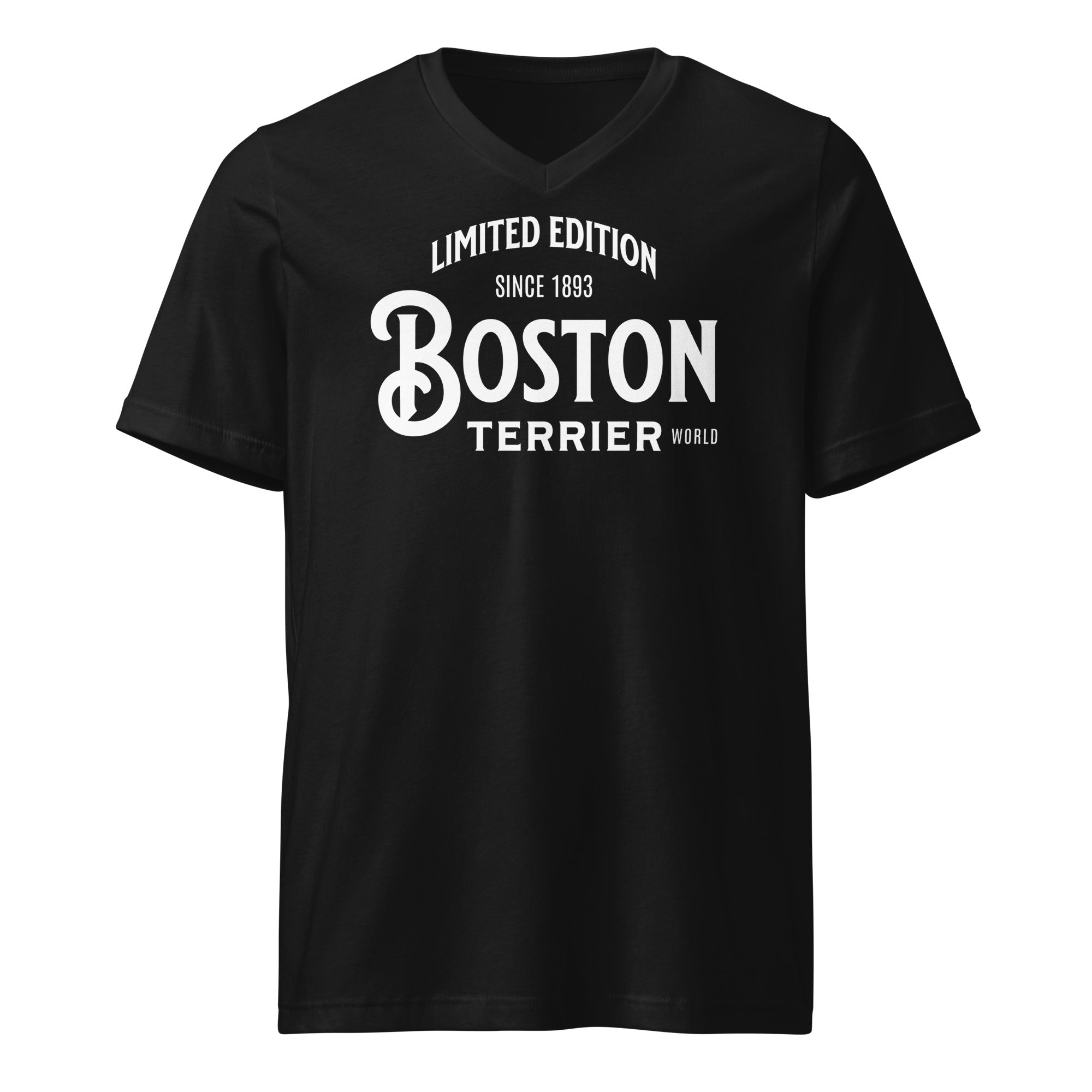 Limited Edition Boston Terrier World Unisex Short Sleeve V-Neck T-Shirt . Black