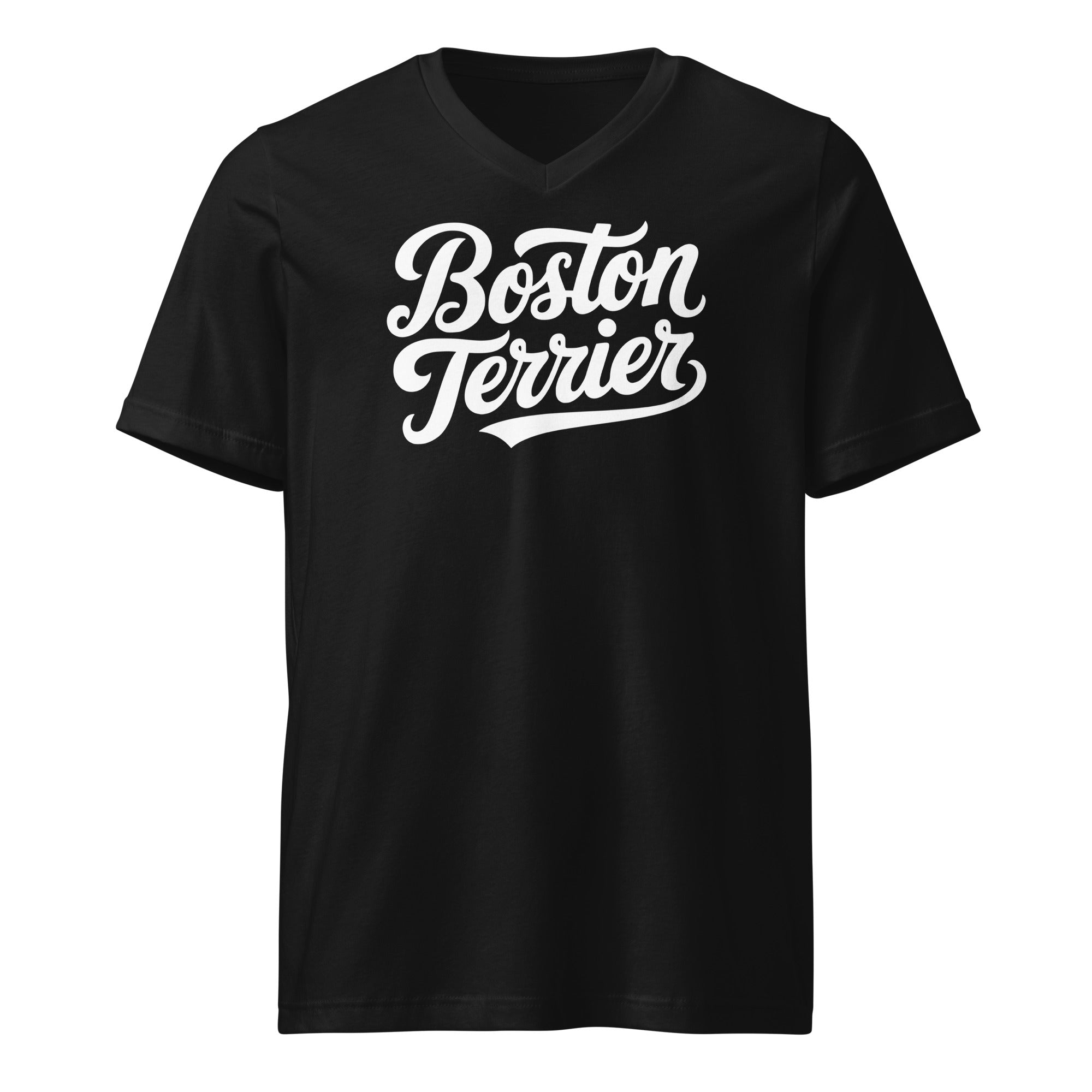 Boston Terrier Unisex Short Sleeve V-Neck T-Shirt . Black