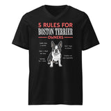 5 Rules For Boston Terrier Owners Unisex Short Sleeve V-Neck T-Shirt . Black