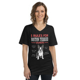5 Rules For Boston Terrier Owners Unisex Short Sleeve V-Neck T-Shirt .
