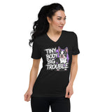 Tiny Body Big Trouble Unisex Short Sleeve V-Neck T-Shirt .