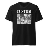 Custom Vintage Pet Photos Unisex Short Sleeve V-Neck T-Shirt . Black