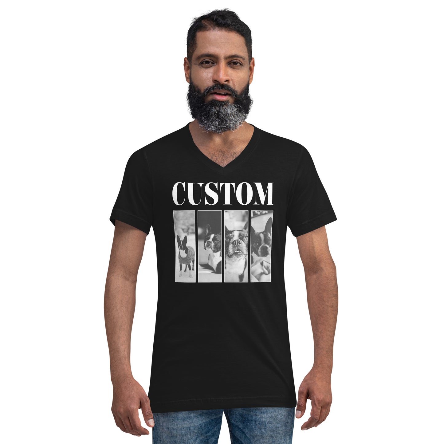 Custom Vintage Pet Photos Unisex Short Sleeve V-Neck T-Shirt .