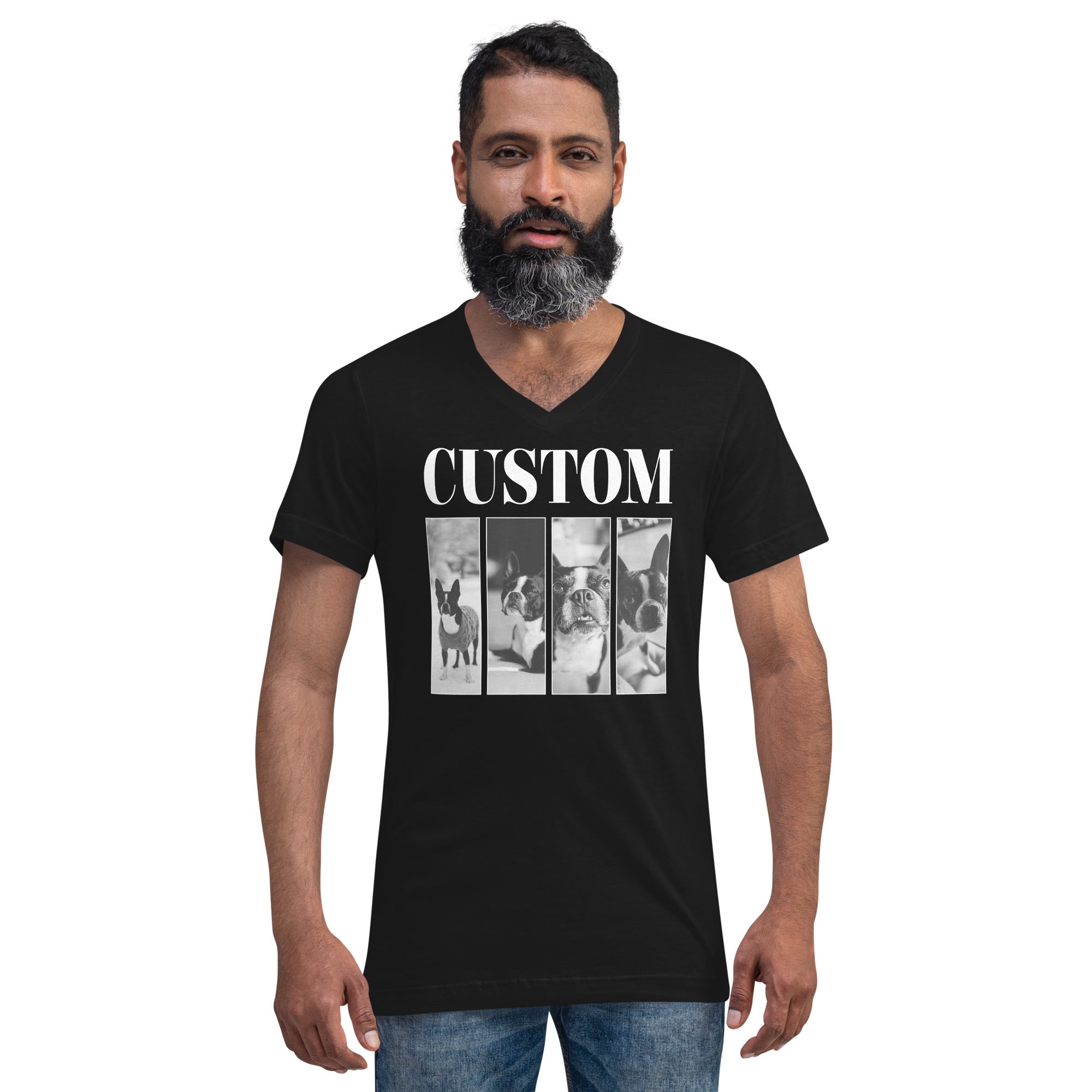 Custom Vintage Pet Photos Unisex Short Sleeve V-Neck T-Shirt .