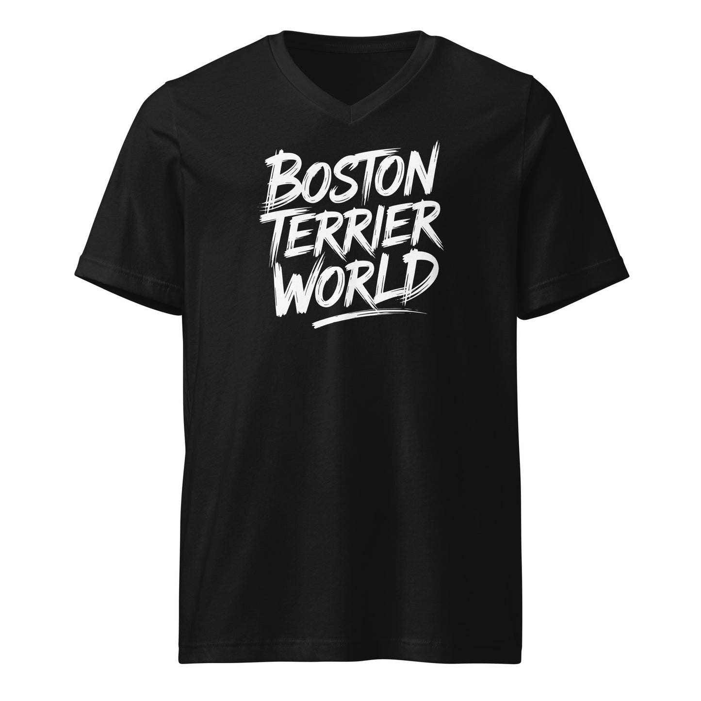 Boston Terrier World Signature Unisex Short Sleeve V-Neck T-Shirt . Black