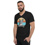 Custom Dog Sunset Vintage Retro Style Unisex Short Sleeve V-Neck T-Shirt .