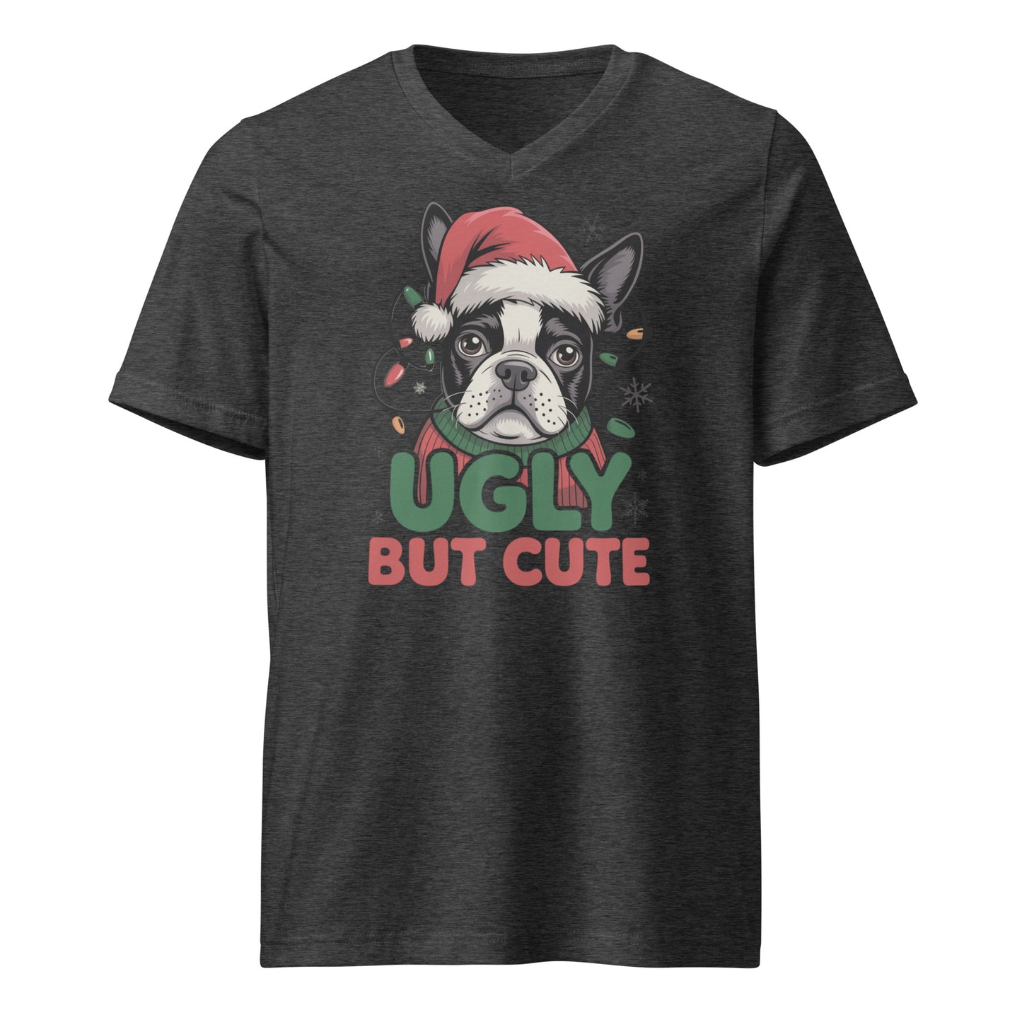 Ugly But Cute Unisex Short Sleeve V-Neck T-Shirt . Dark Grey Heather