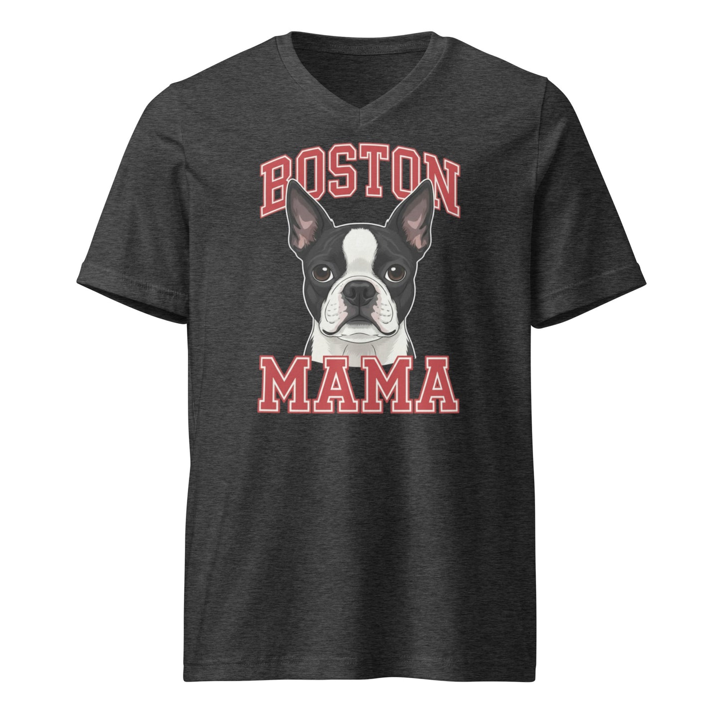 Boston Mama Unisex Short Sleeve V-Neck T-Shirt . Dark Grey Heather