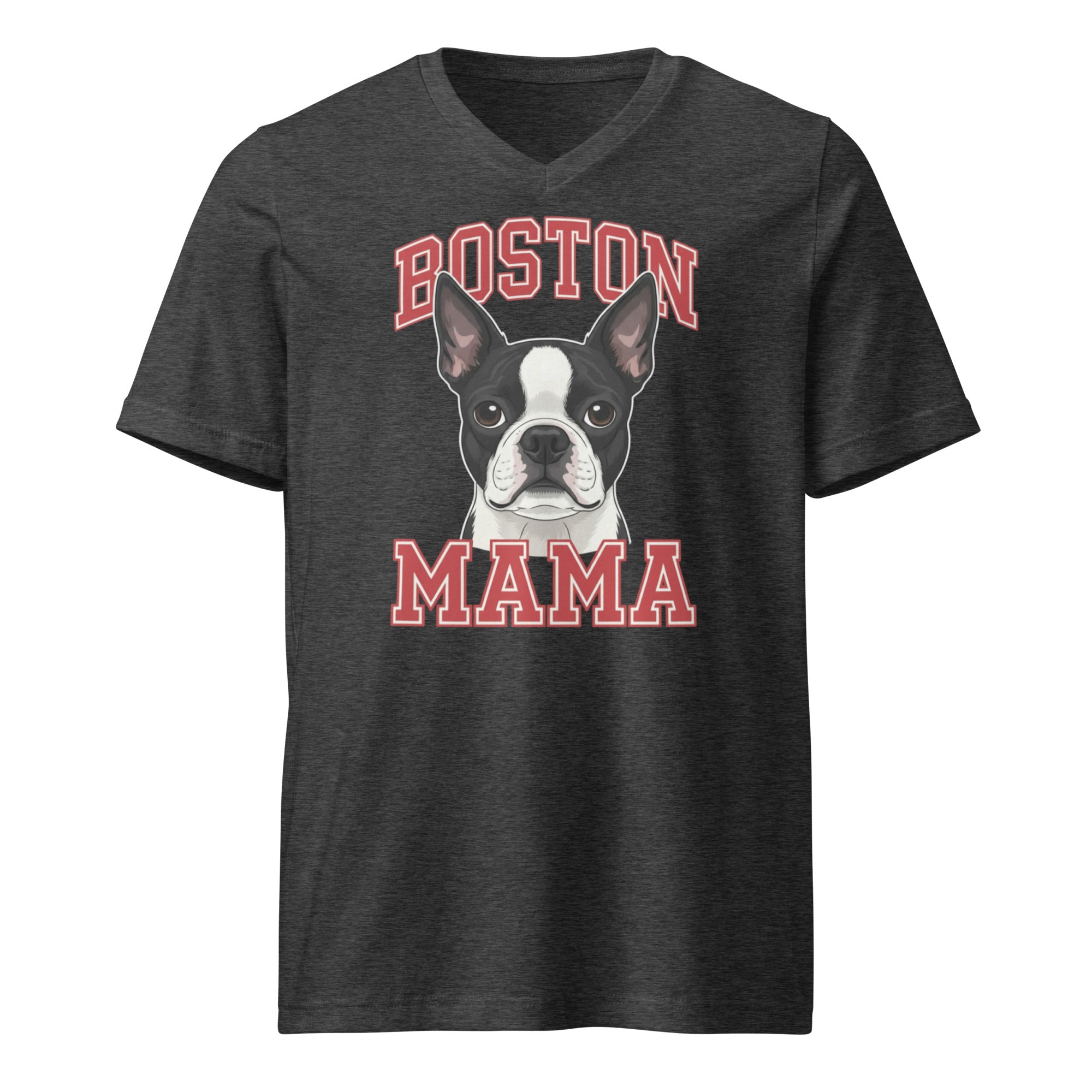 Boston Mama Unisex Short Sleeve V-Neck T-Shirt . Dark Grey Heather