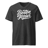 Boston Terrier Unisex Short Sleeve V-Neck T-Shirt . Dark Grey Heather
