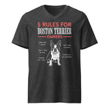 5 Rules For Boston Terrier Owners Unisex Short Sleeve V-Neck T-Shirt . Dark Grey Heather