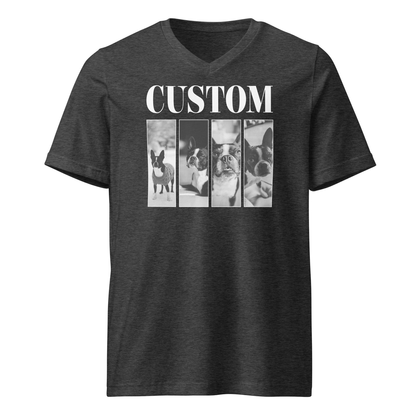 Custom Vintage Pet Photos Unisex Short Sleeve V-Neck T-Shirt . Dark Grey Heather