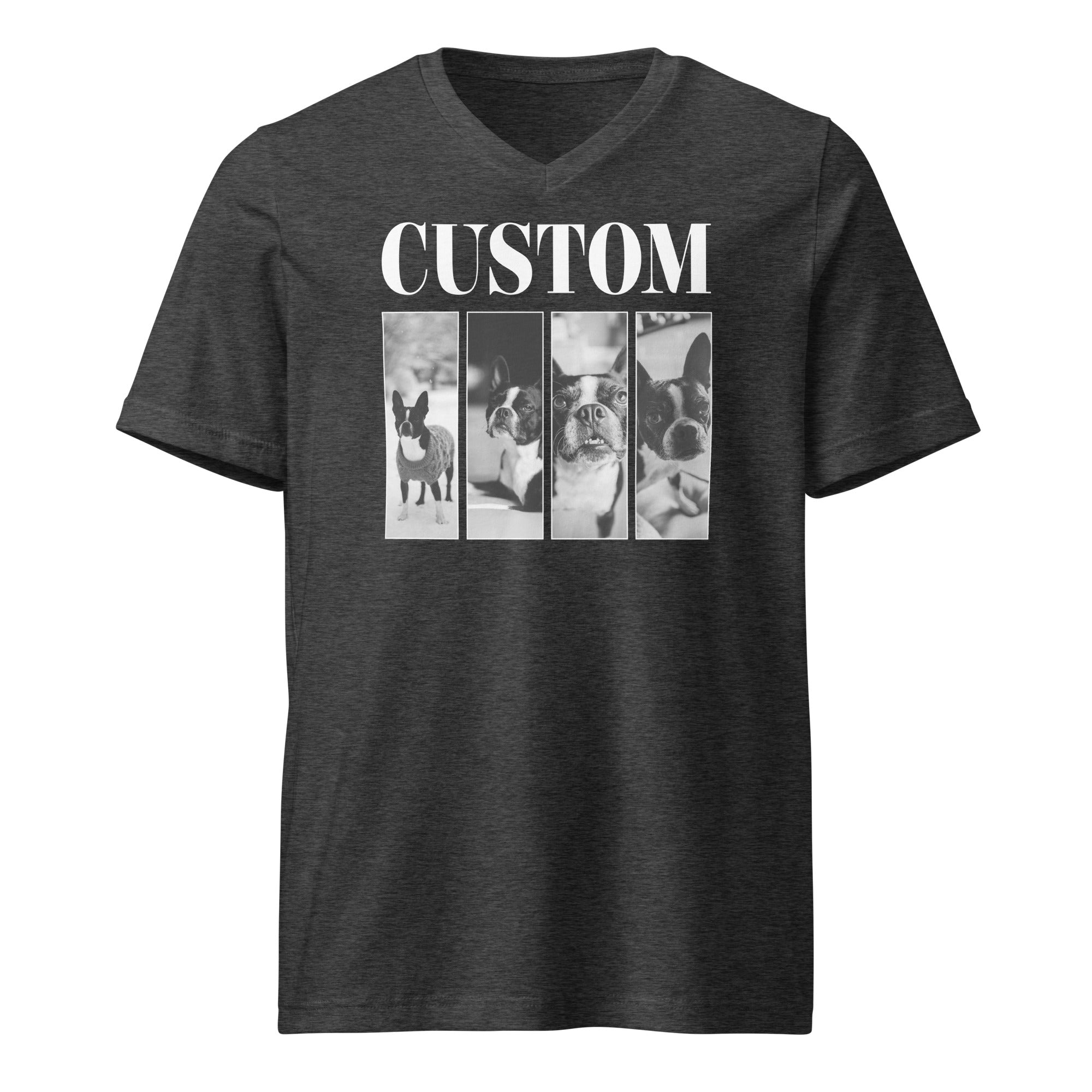 Custom Vintage Pet Photos Unisex Short Sleeve V-Neck T-Shirt . Dark Grey Heather
